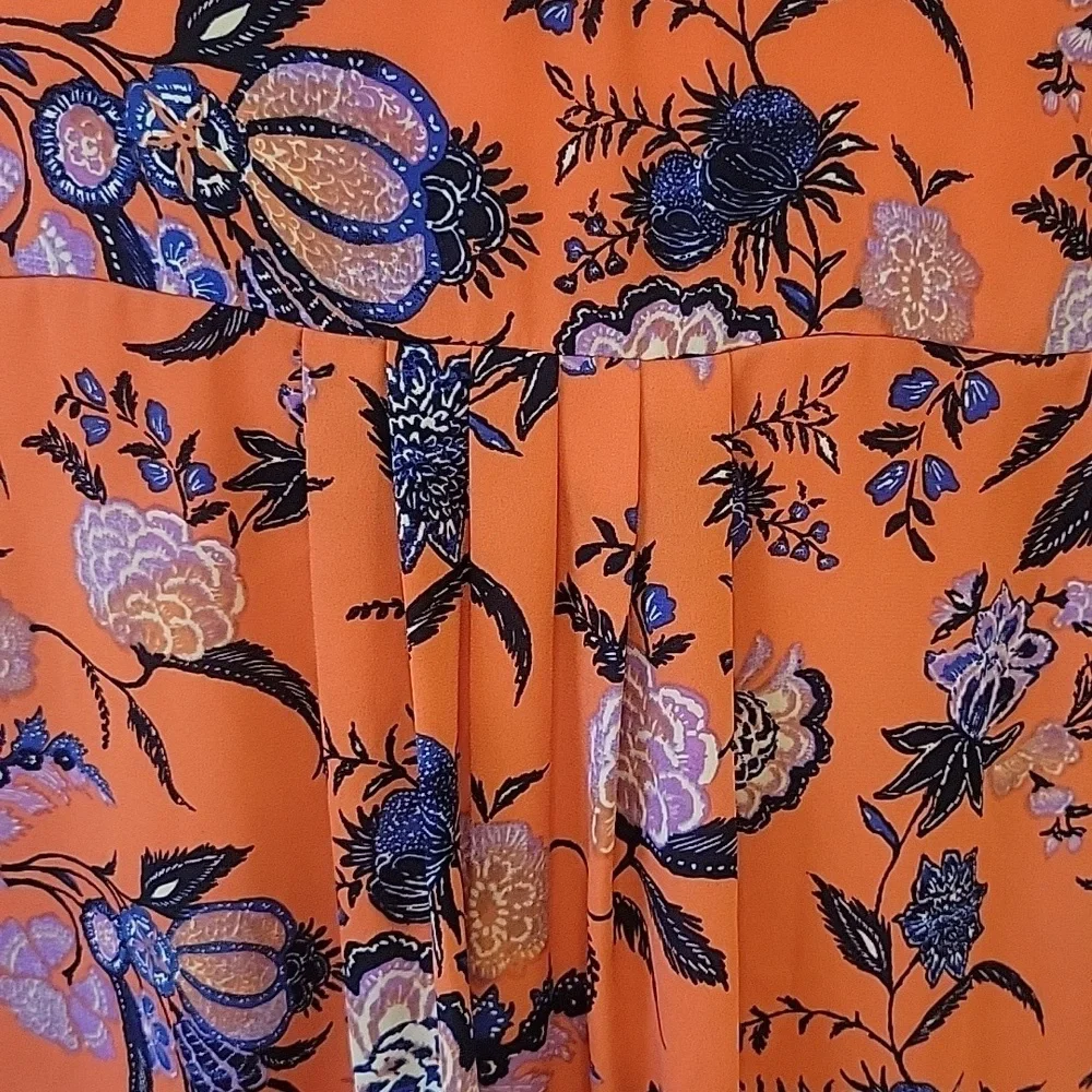 Dr2 XXL orange and blue floral short sleeve tunic blouse top - Picture 8 of 8